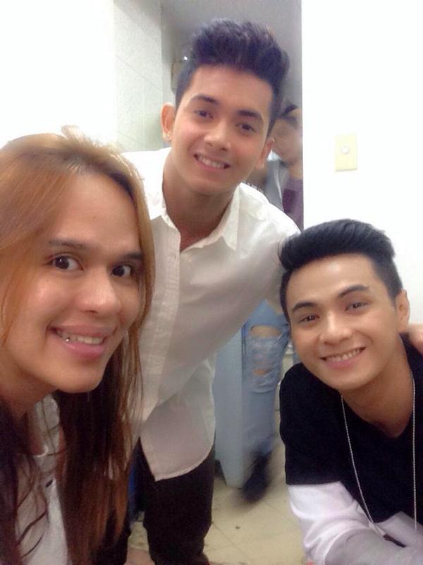 Celebrity makeup artist Barbie Borbon with Kenneth Earl Medrano, July 11th, 2015 winner of That's My Bae on Eat Bulaga TV show. Also pictured, Crisrev Mhokie Bautista (center), makeup artist.