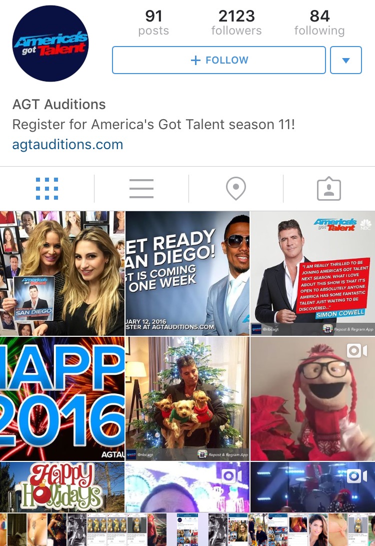 NBC's Americas got Talent Auditions Instagram, January 2016