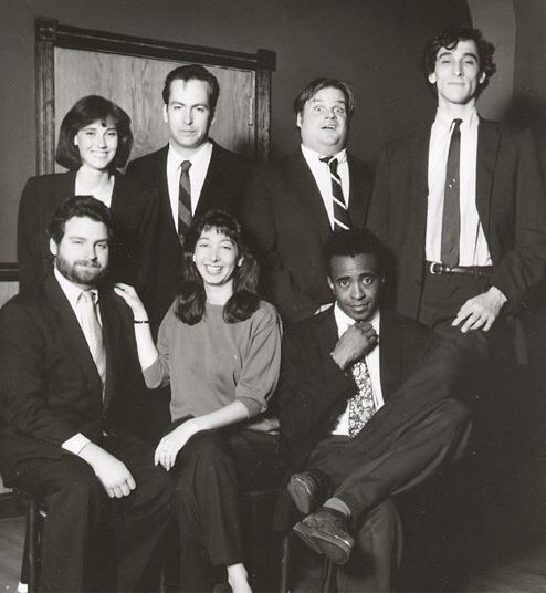 The Second City Cast 1989 (Chicago Main Stage); back row (l to r) - Jill Talley, Bob Odenkirk, Chris Farley, David Pasquesi; front - Tim O'Malley, Holly Wortell, Tim Meadows