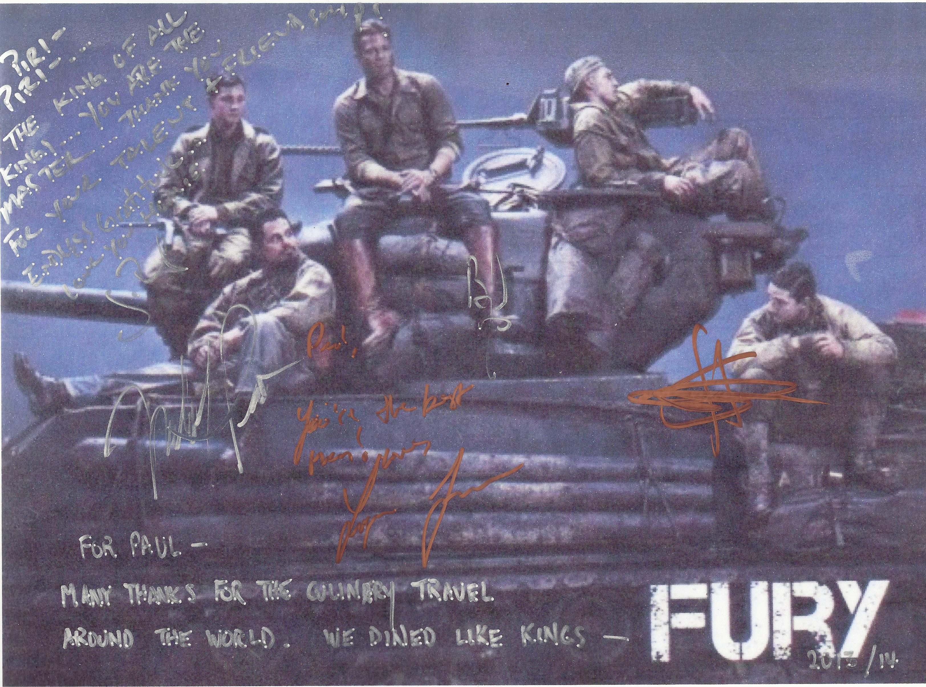 FURY TANK AND CAST SIGNED
