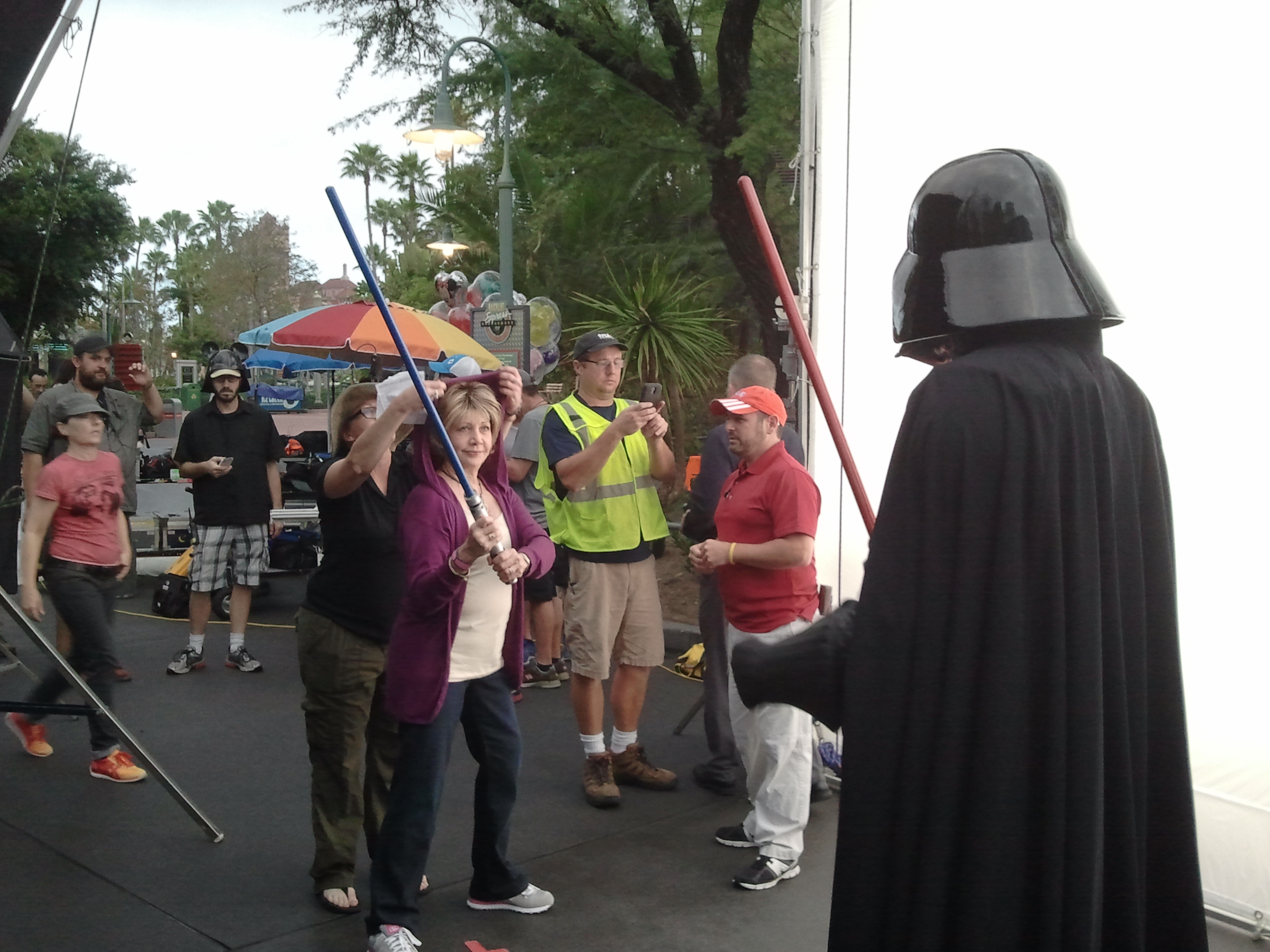 Rehearsing with Dark Vedar (?not sure spelling) at the Magic Kingdom for Disney commercial: 