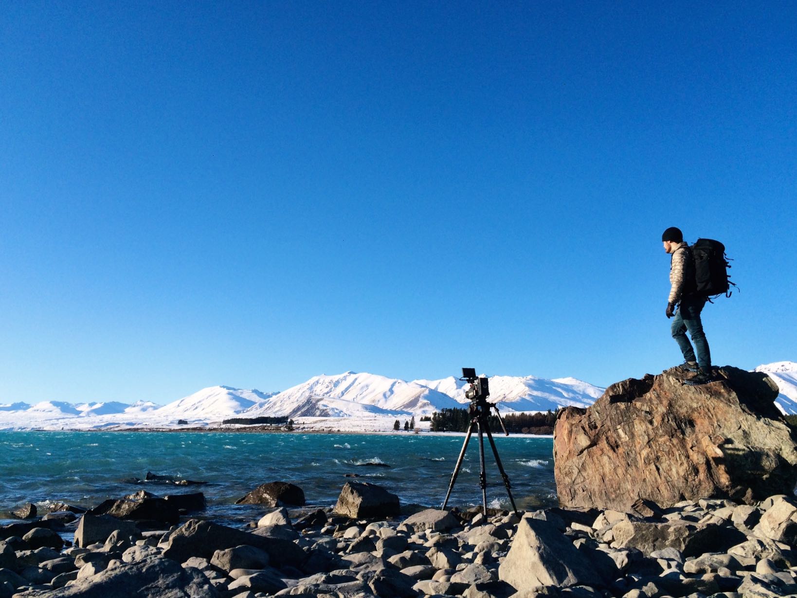 Filming for The Anthony Lawrence Earth Organization in Lake Tekapo, New Zealand.