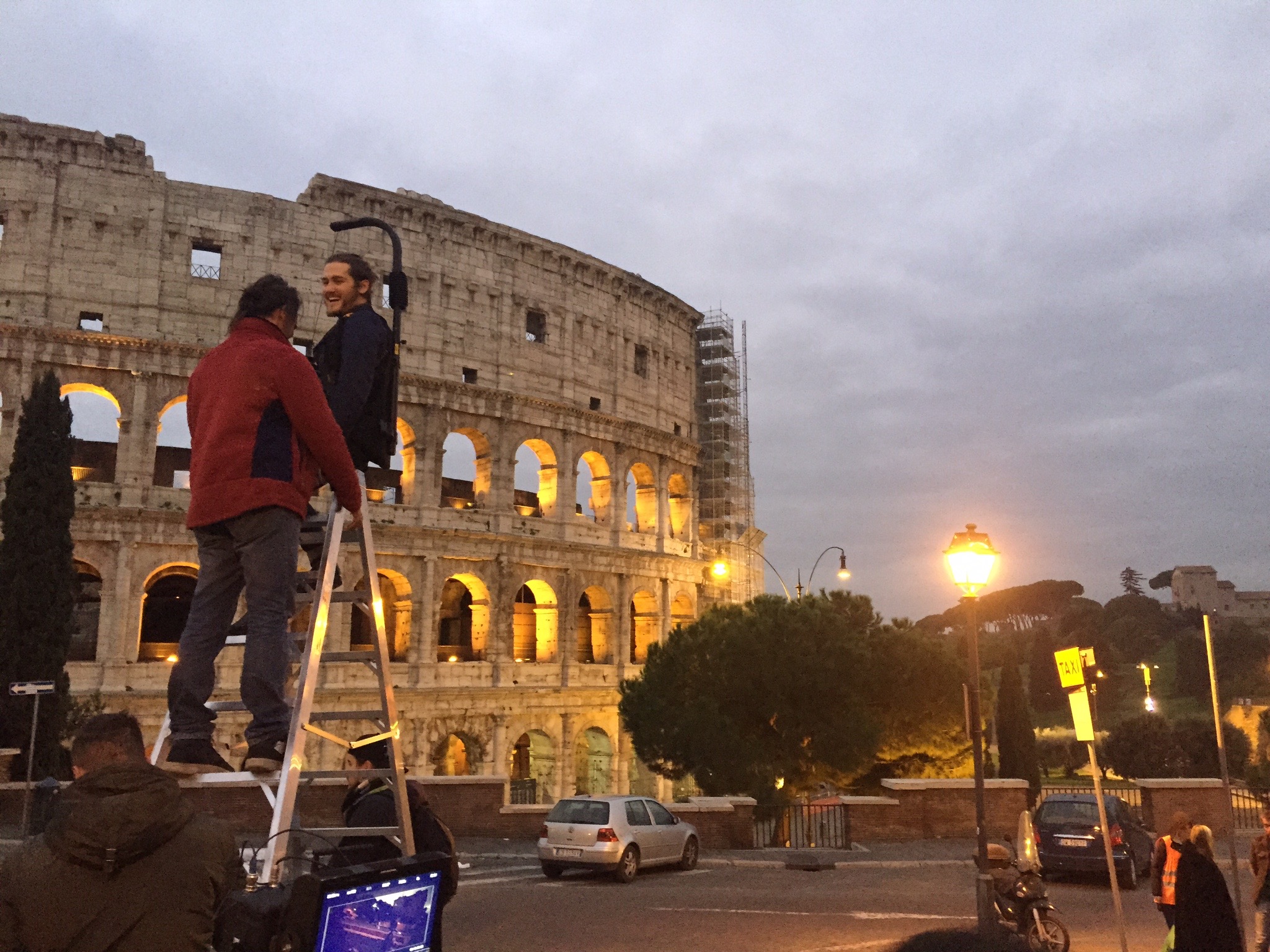 Shooting at the Colosseum in Rome, on the set of 