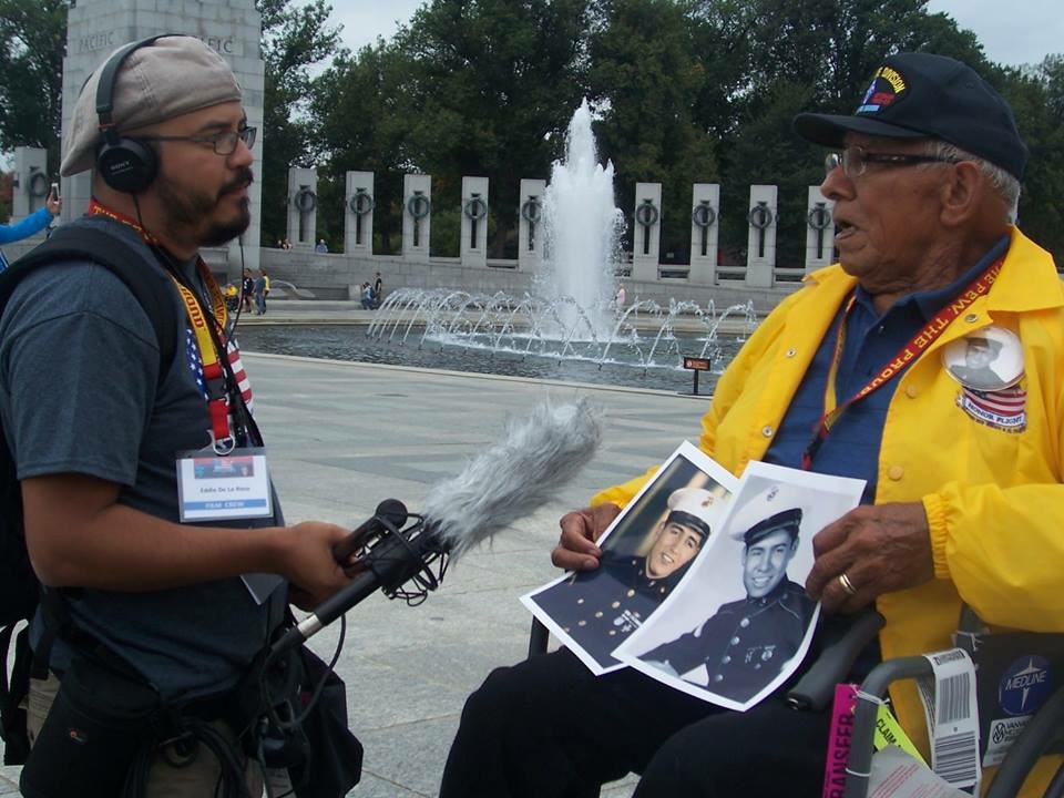 Eddie de la Rosa interviewing Daniel Lopez while filming Honor Flight: Mission #7 in Washington, DC.