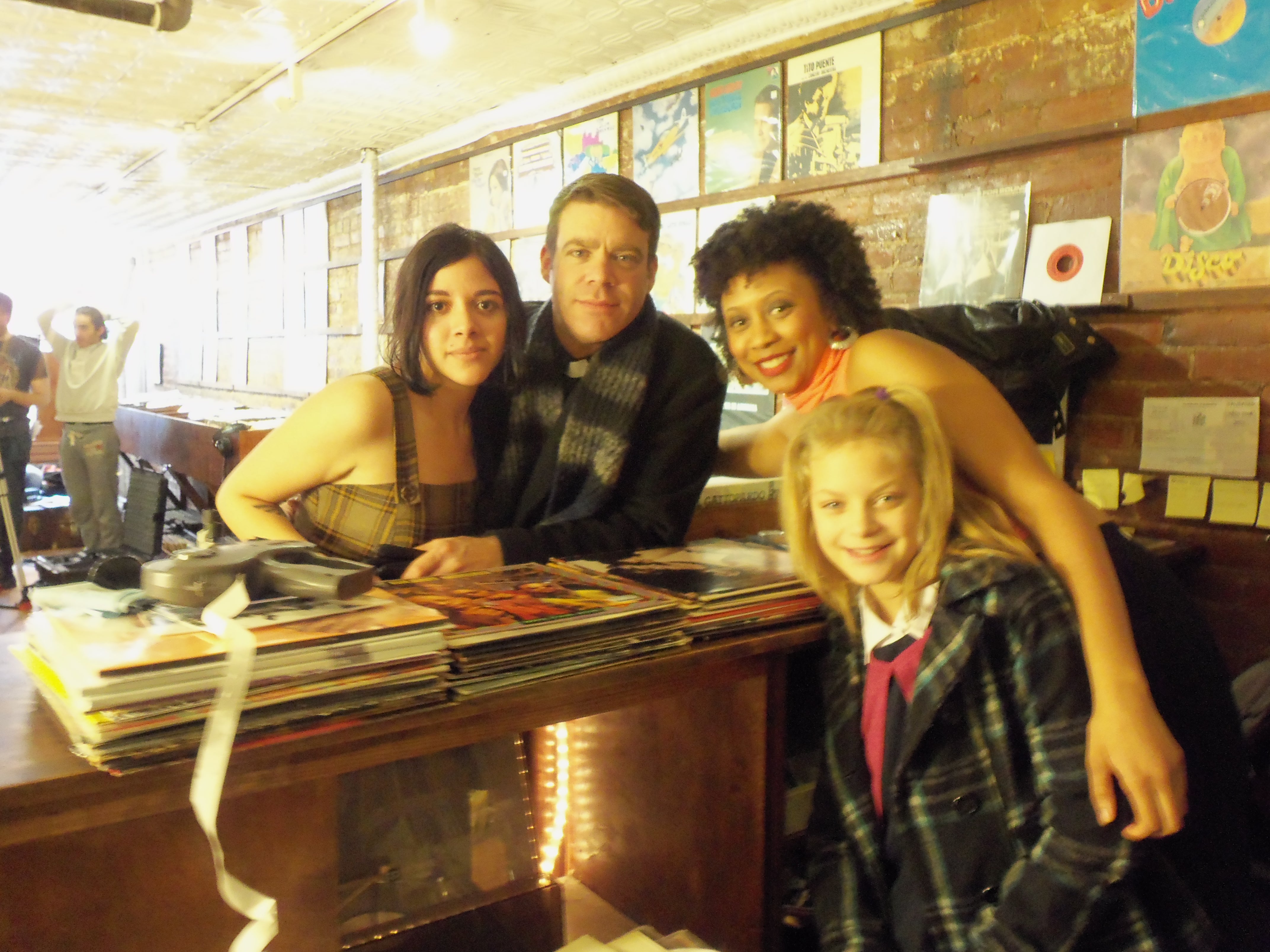 Rebeca Duran, Jacob Salas, Kim Akia, and Tracey Lewis on the set of 