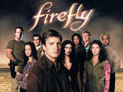 Adam Baldwin, Nathan Fillion, Jewel Staite, Gina Torres, Alan Tudyk, Morena Baccarin and Summer Glau in Firefly (2002)