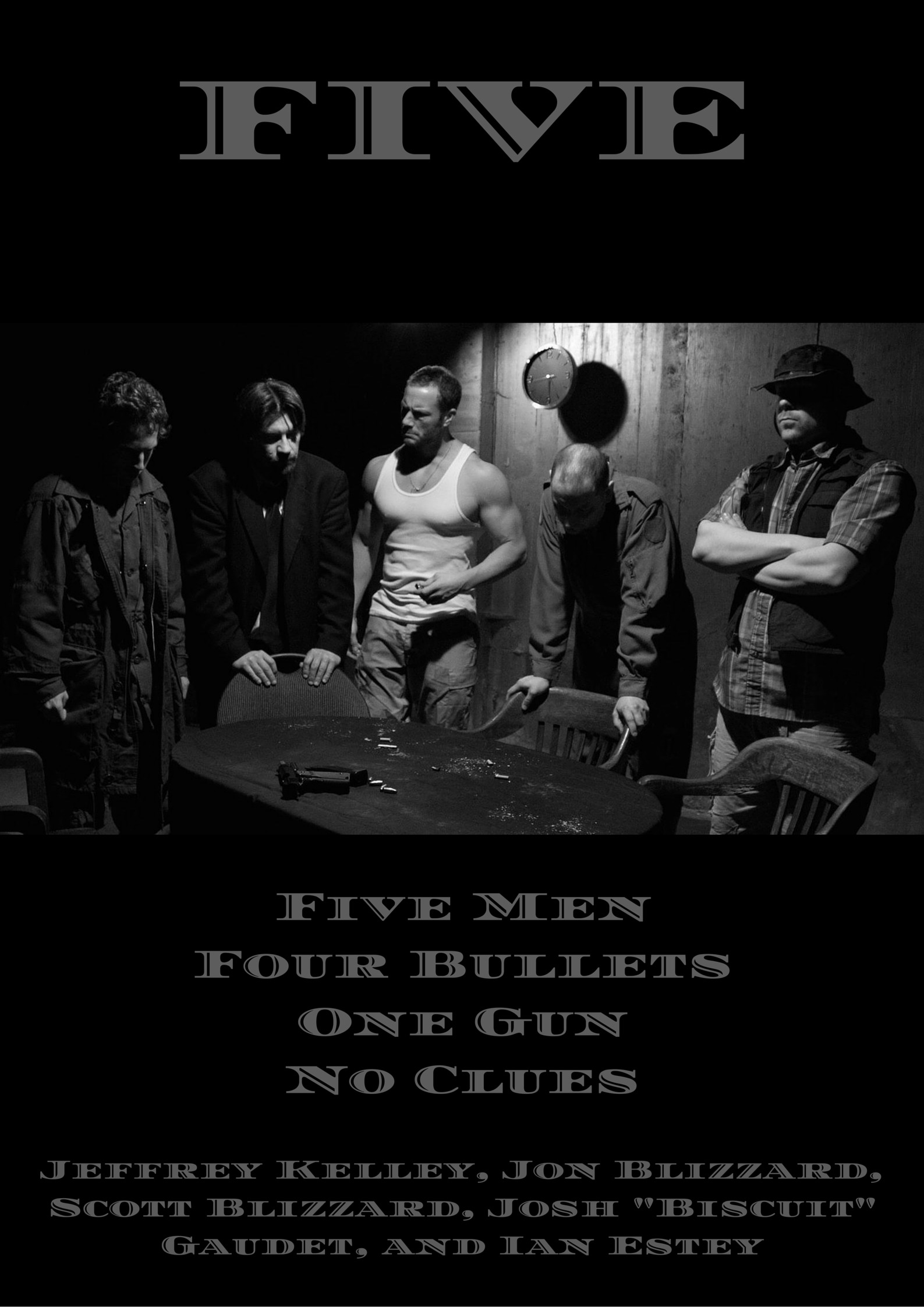 A poster from FIVE, eating the primary case. Left to Right: Josh Gaudet, Ian Estey, Jeffrey Kelley, Scott Brownlee, Jon Blizzard