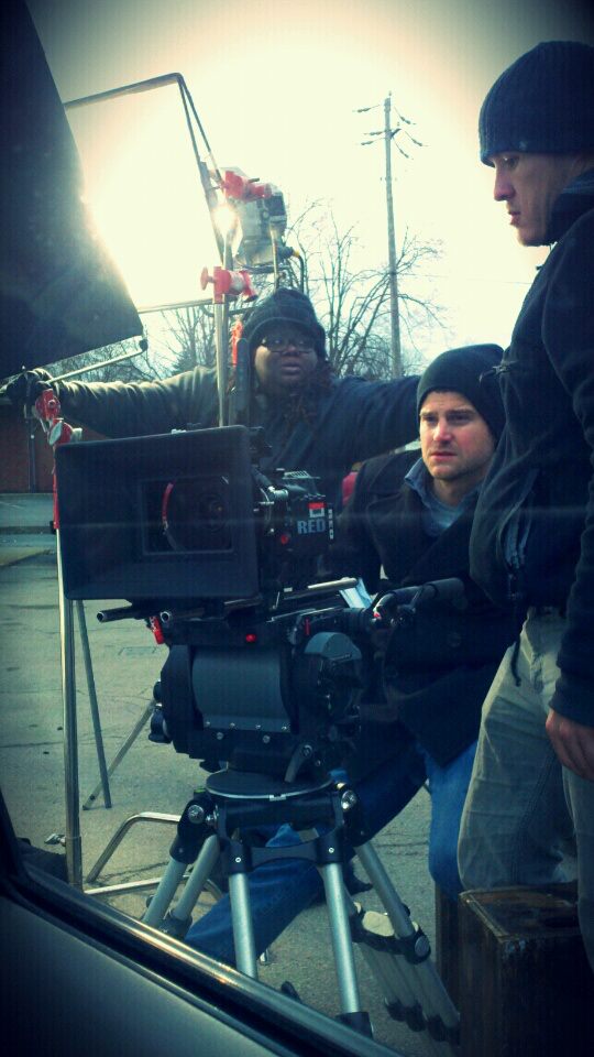 From left, 1st assistant director Dehanza Rogers, director Ryan Moody, and cinematographer Ragland Williamson on the set of 