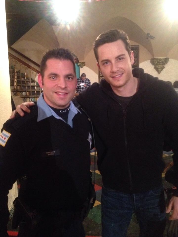 Jesse Lee Soffer and James, working on Chicago PD season 1.