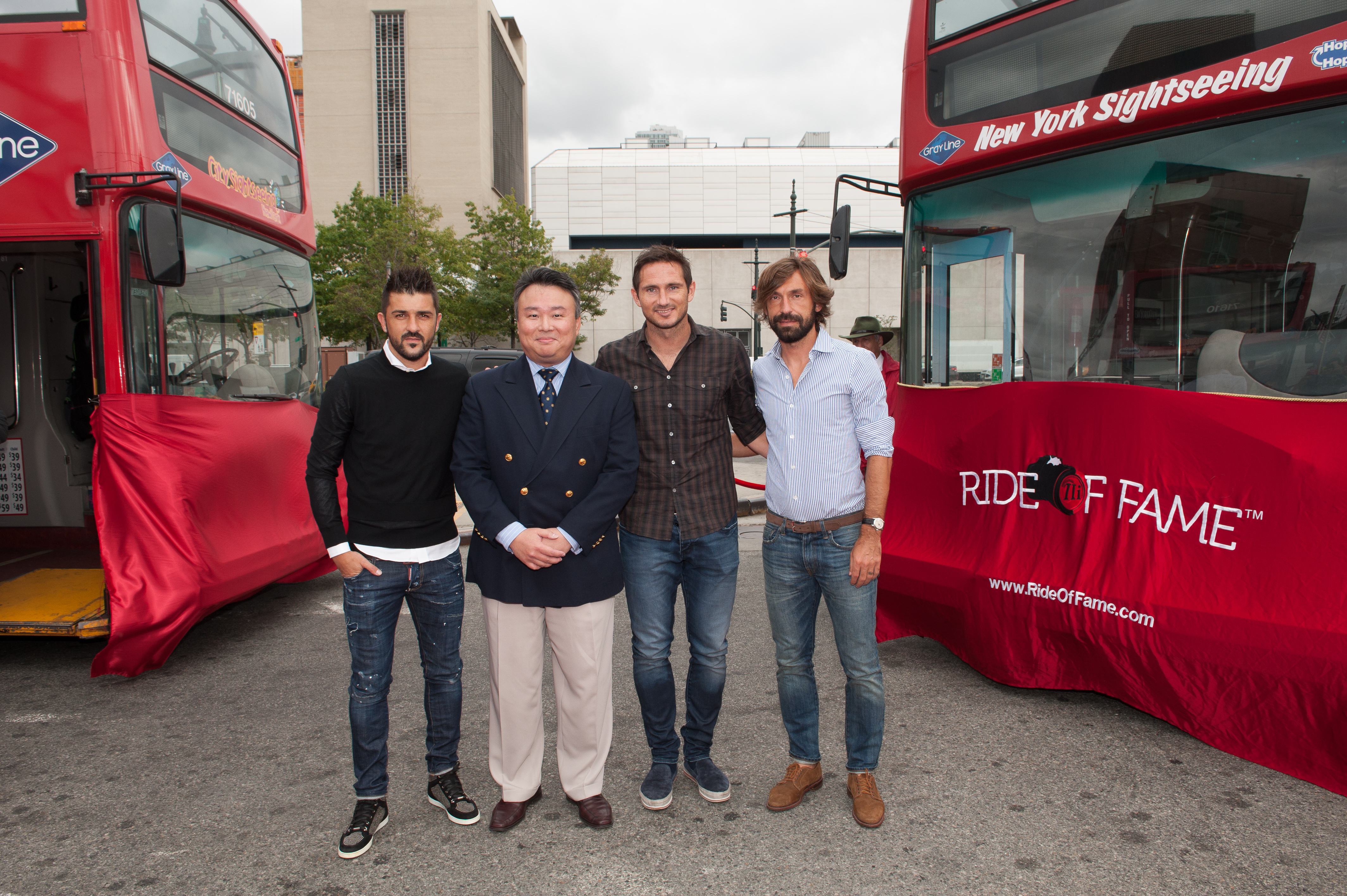 David W. Chien with Ride of Fame Official Fifth Anniversary Honorees David Villa, Frank Lampard and Andrea Pirlo (September 22nd, 2015).