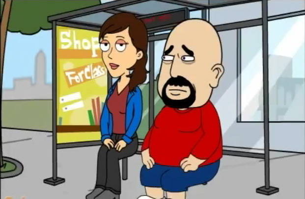 Still from season 1 episode 3 of Duane's World Shorts animated series (Bus Stop).