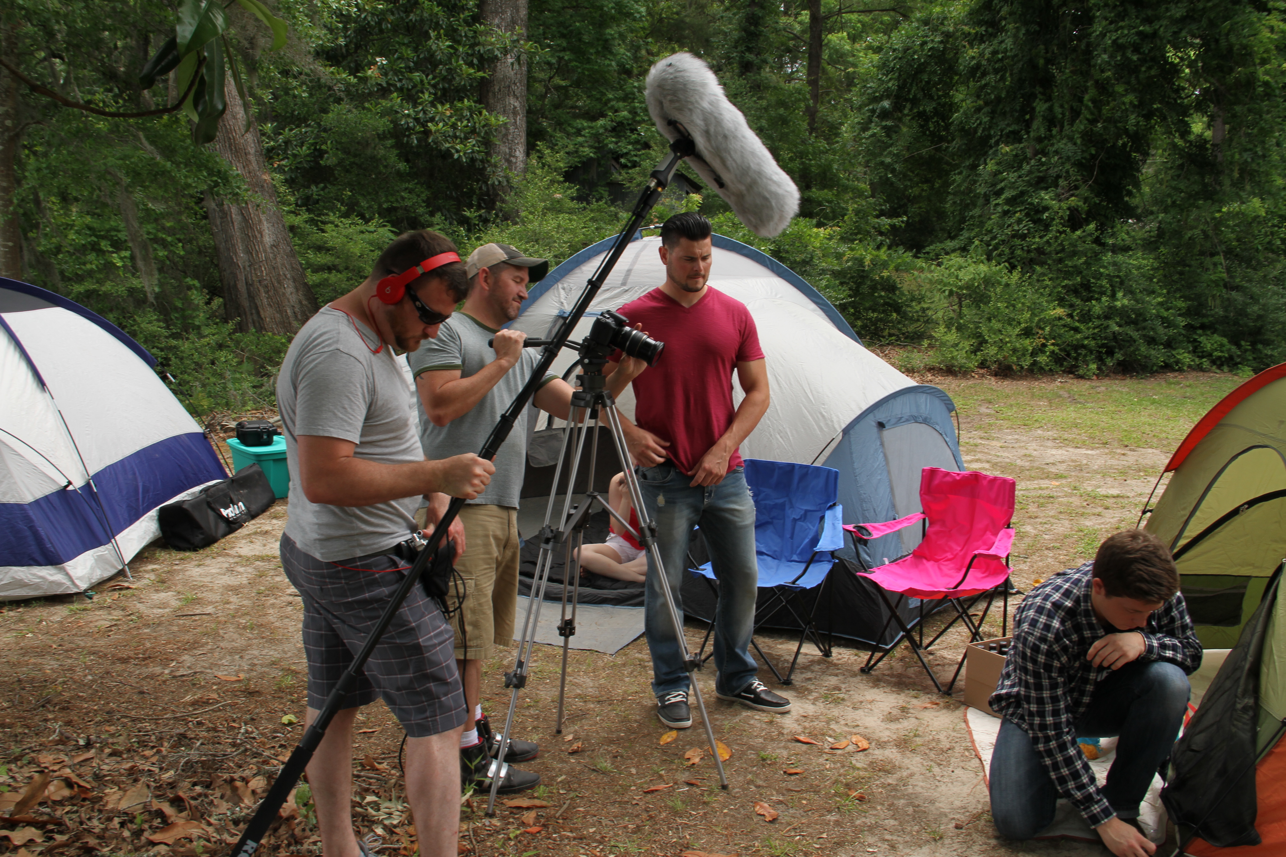Setting up the scene with Actor Cameron Turner, Director Tommy Faircloth, Producer Robert Zobel, and myslef!