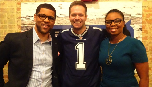 Matt Thornton on ESPN set with His & Hers TV Show Hosts Michael Smith and Jamele Hill.