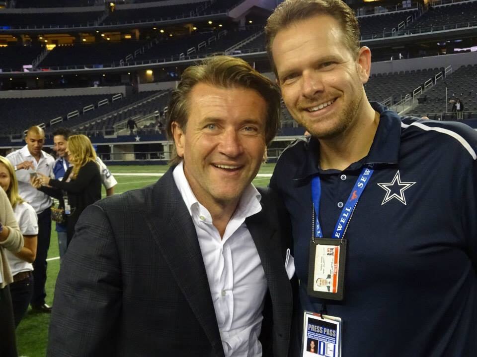 Shark Tank's Robert Herjavec and Reporter Matt Thornton after a Dallas Cowboys game.