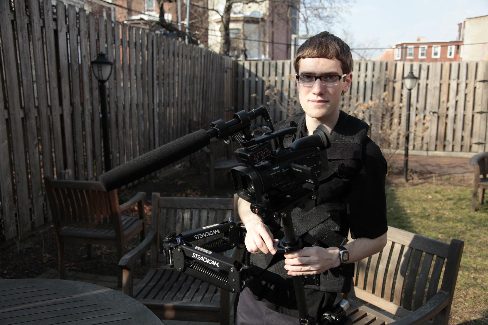 Matthew Elton shooting on a Panasonic AG-HMC40 on a Steadicam Pilot.