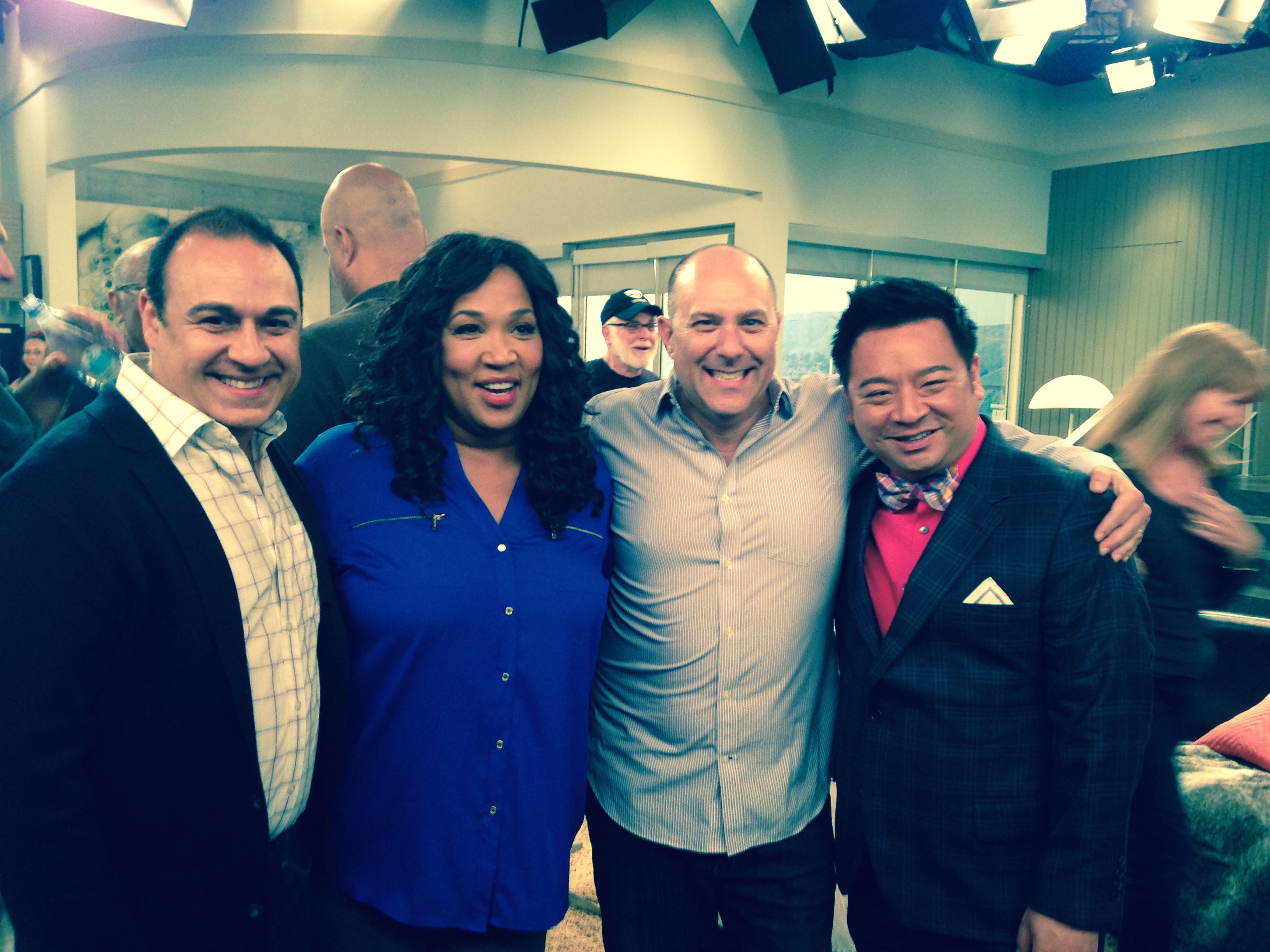 Joey Rich, Kym Whitley, Anthony Rich (director) and Rex Lee on the set of 