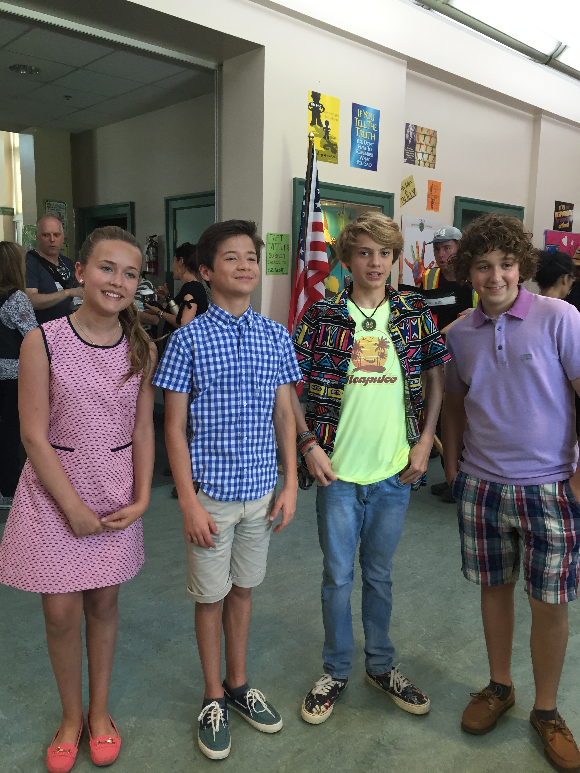 Sidney, Davis Cleveland, Jace Norman and Darien Provost on the set of Nickelodeon's Rufus