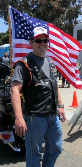 Alexandre Dornback in his riding gear on a motorcycle ride in Southern California.