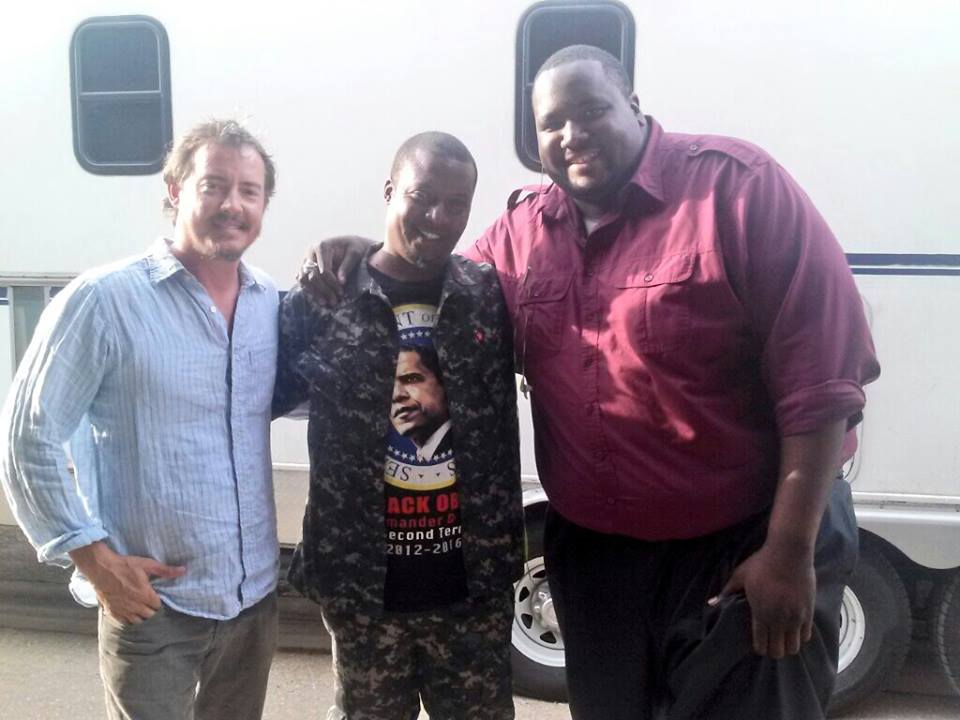On the movie set shooting the film Second Coming of Christ with Jason London and Quinton Aaron.