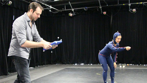 Adam O'Brien using motion capture on set of the TV series 