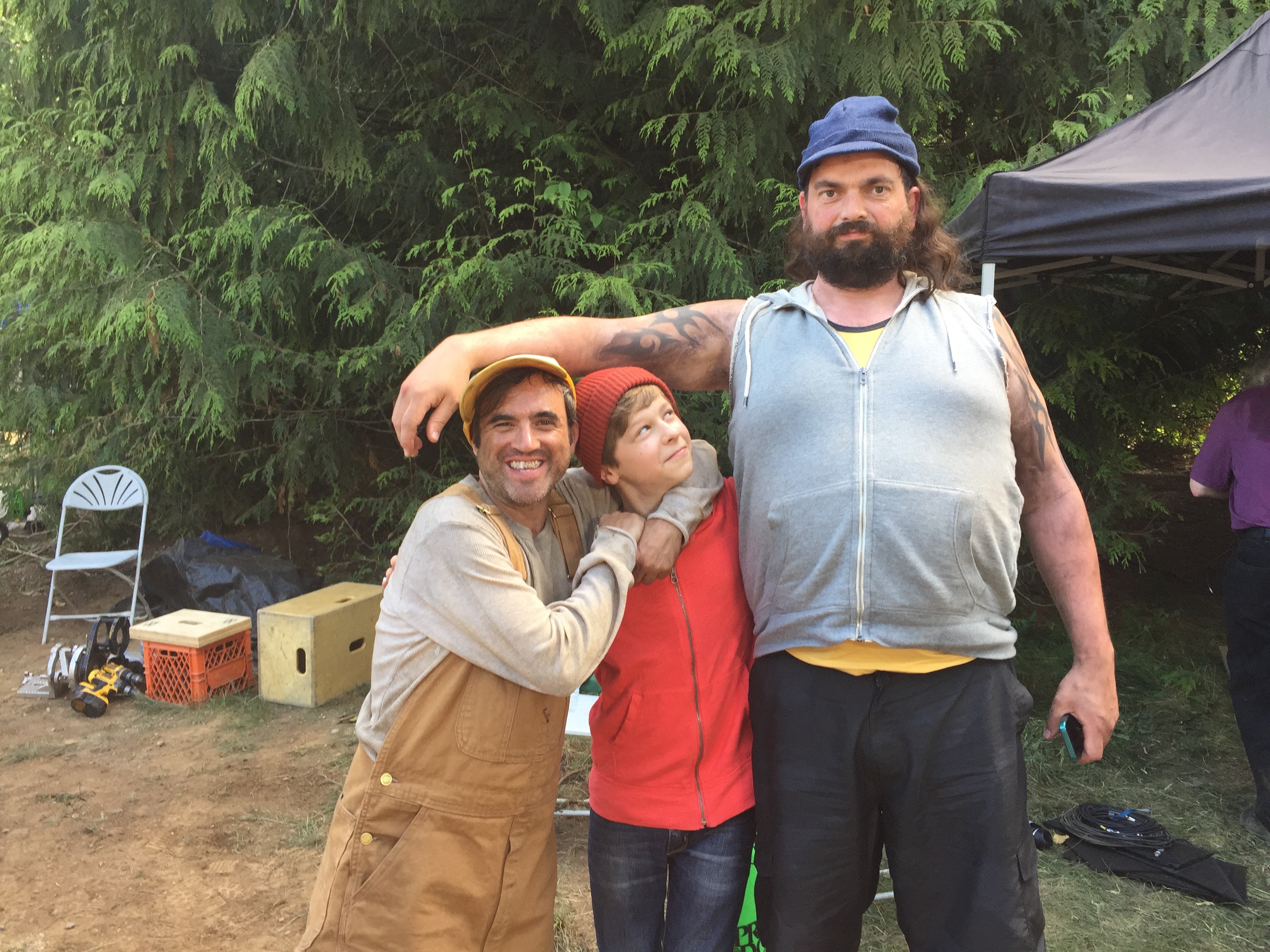 With Gabe Khouth (Buzz) and Peter New (Junior) on the set of Jim Henson's Turkey Hollow.