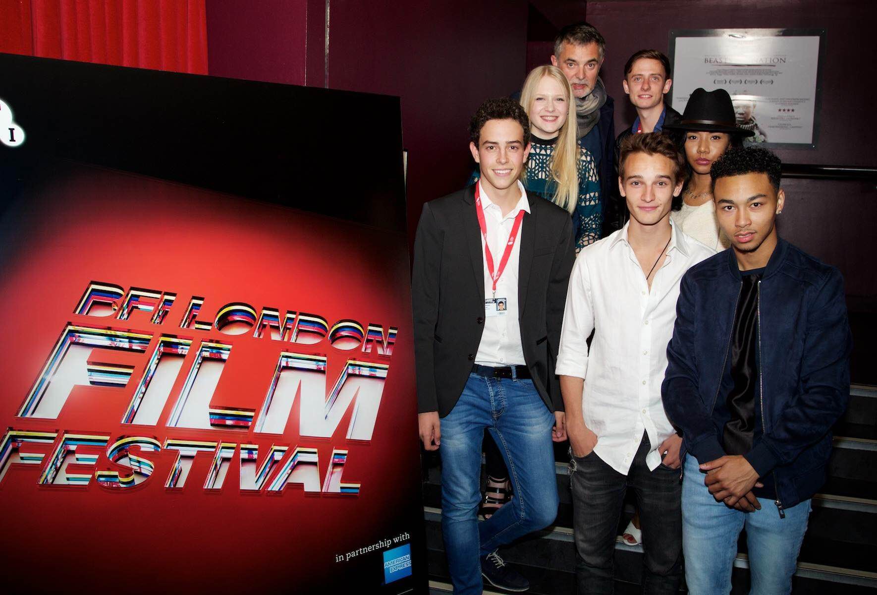 Diego Méndez, Thierry Poiraud and cast at the premiere of Don't Grow Up at the BFI London Film Festival
