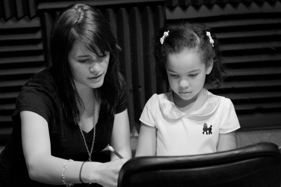 Alexis and director, Julia Rothenbuhler, recording the voice over for the short animated film 