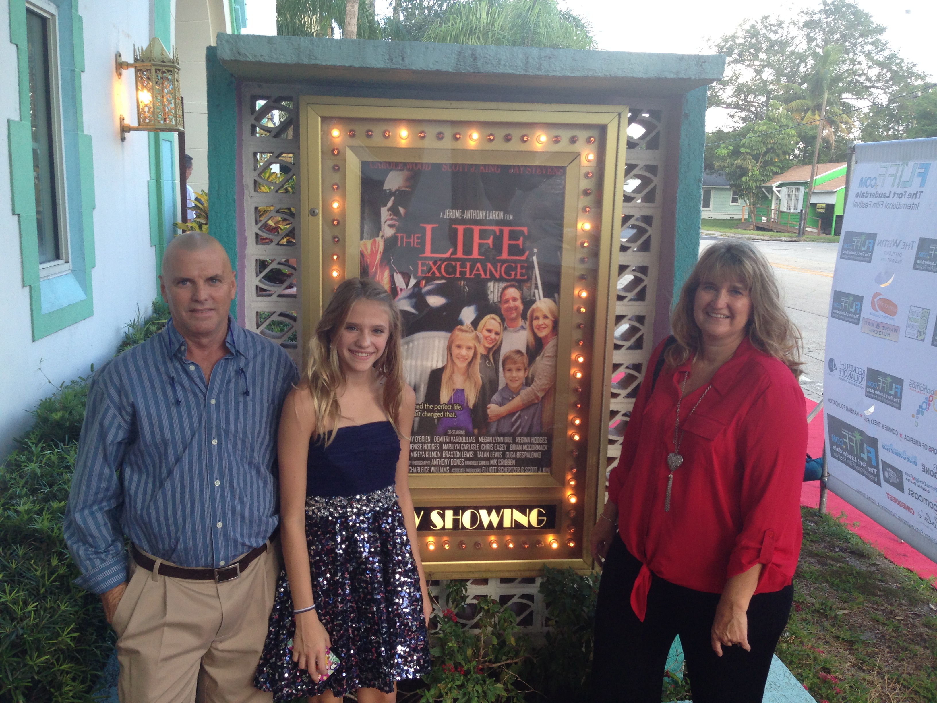 Megan with her Mom and Dad at the premiere of The Life Exchange.