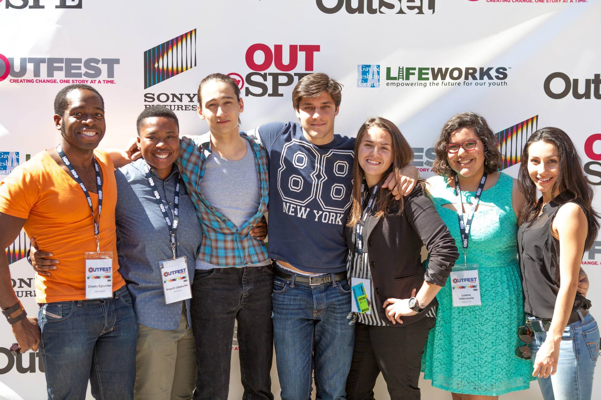 Chiedu Egbuniwe, Nkechi Ubabuike, Joseph Apolonio Santos, Zack Cosby, Brandy Silva, Leiana Valenzuela and Angie Dick at the Outfest premiere of Cafe au Lait