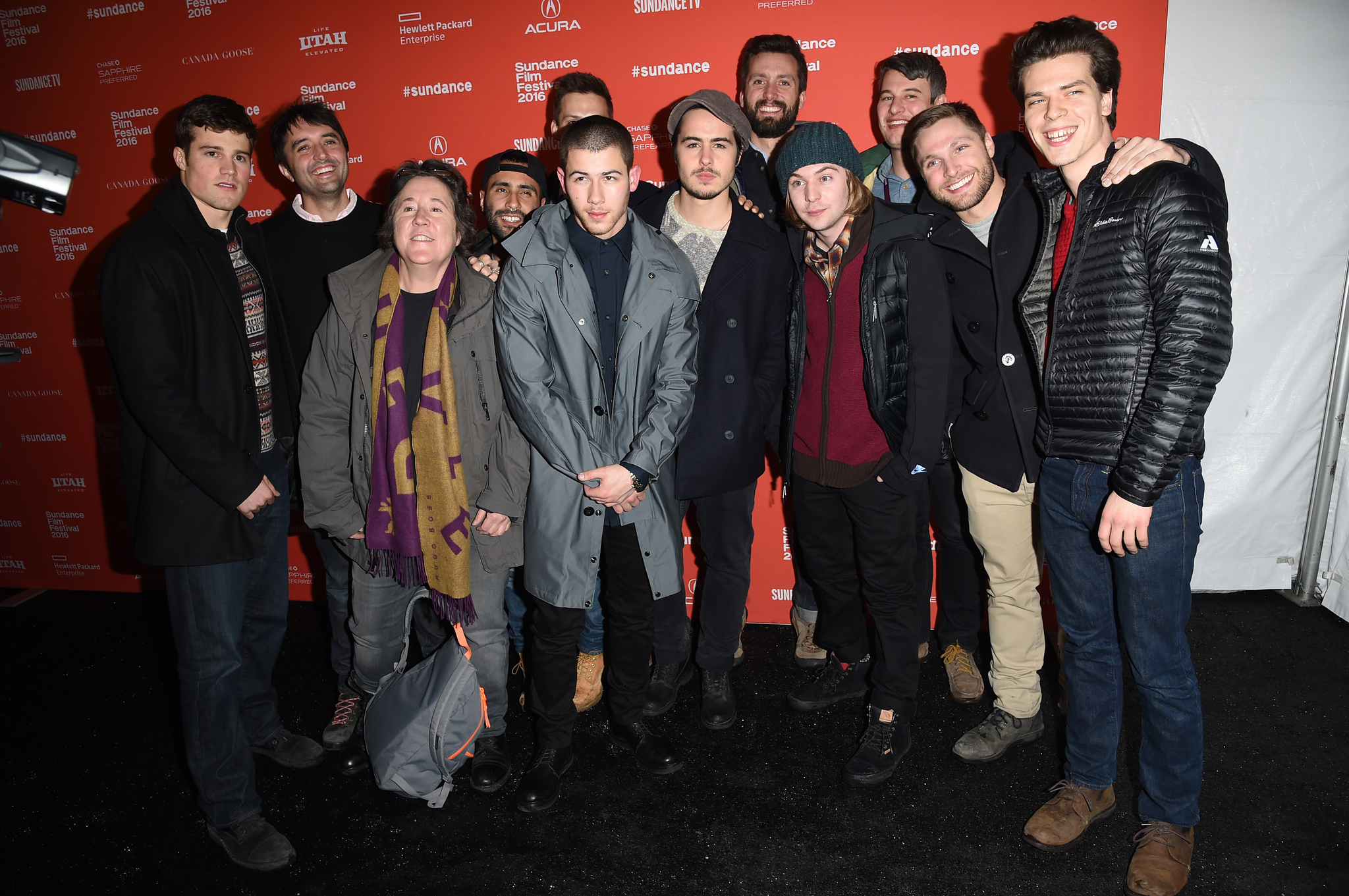 Andrew Neel, Mike Roberts, Christine Vachon, Nick Jonas, Danny Flaherty, David Hinojosa, Ben Schnetzer, Jake Picking, Brock Yurich, Austin Lyon and Gus Halper at event of Goat (2016)