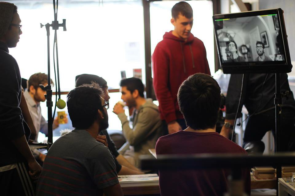 Hatim on set of feature film 'Modern Conventions Of Love Making', getting camera set up with the camera crew.