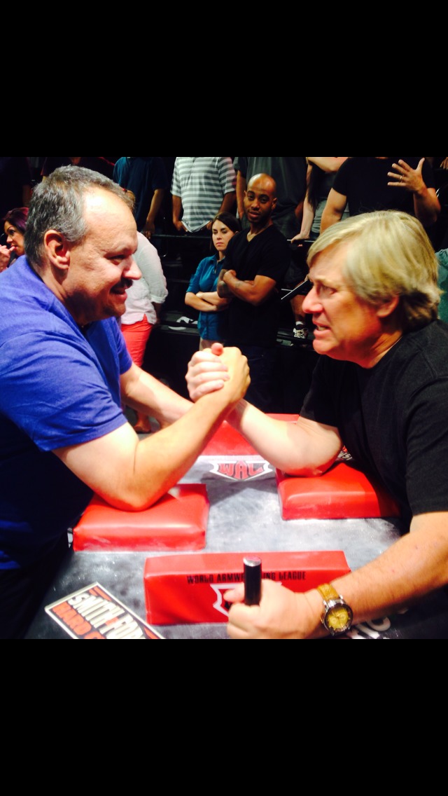 David Bloom and I doing the camera test for ESPN during the World Arm Wrestling finals.