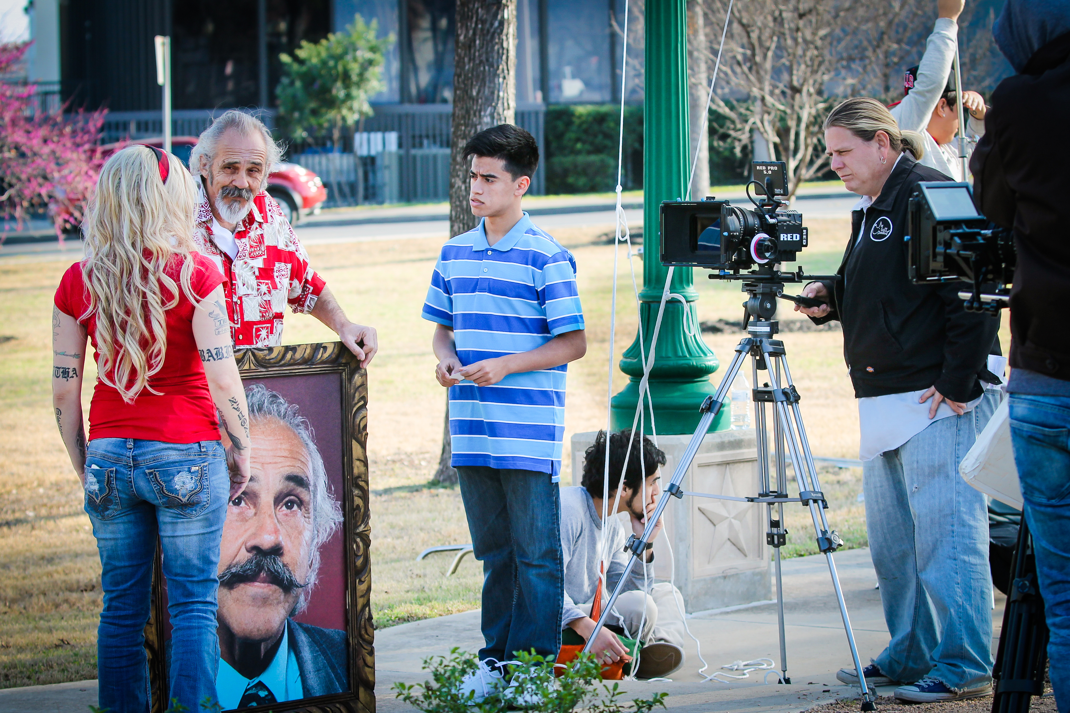 Antonio Abarca on the set of GW(2014)with Pepe Serna, Rondi Babineau and Director Aaron Lopez of Mutt Productions.