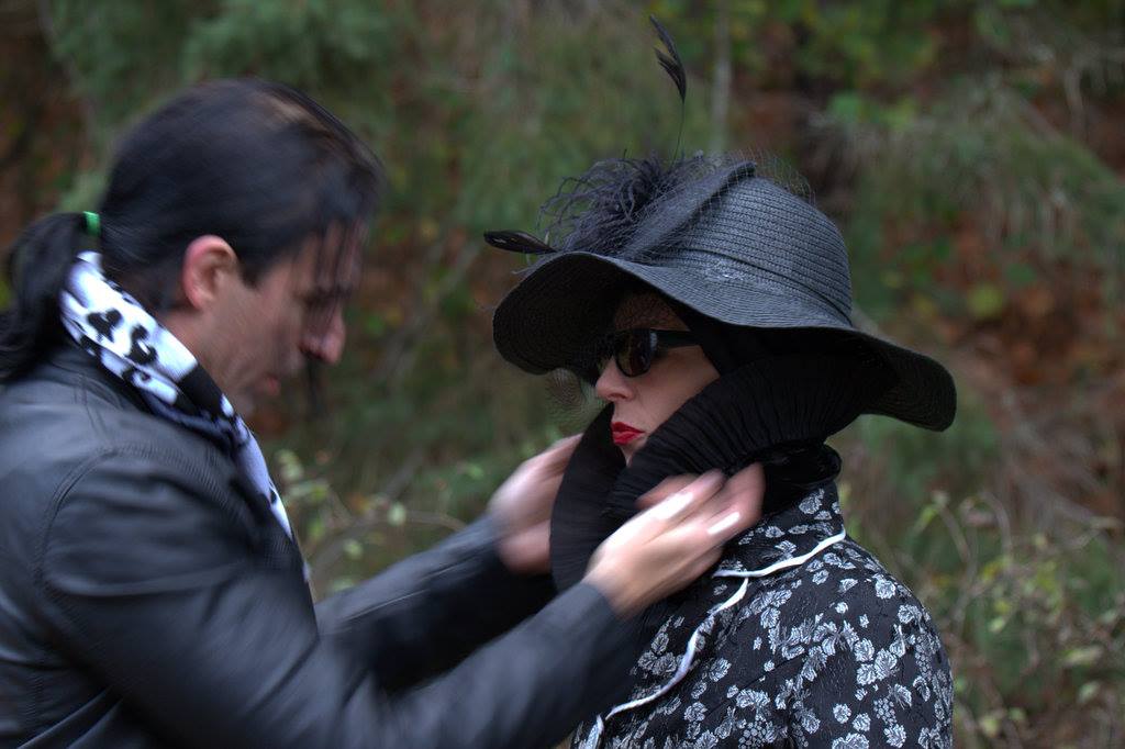 Being fixed by producer and art director Richard Cardinal on set. October 2013