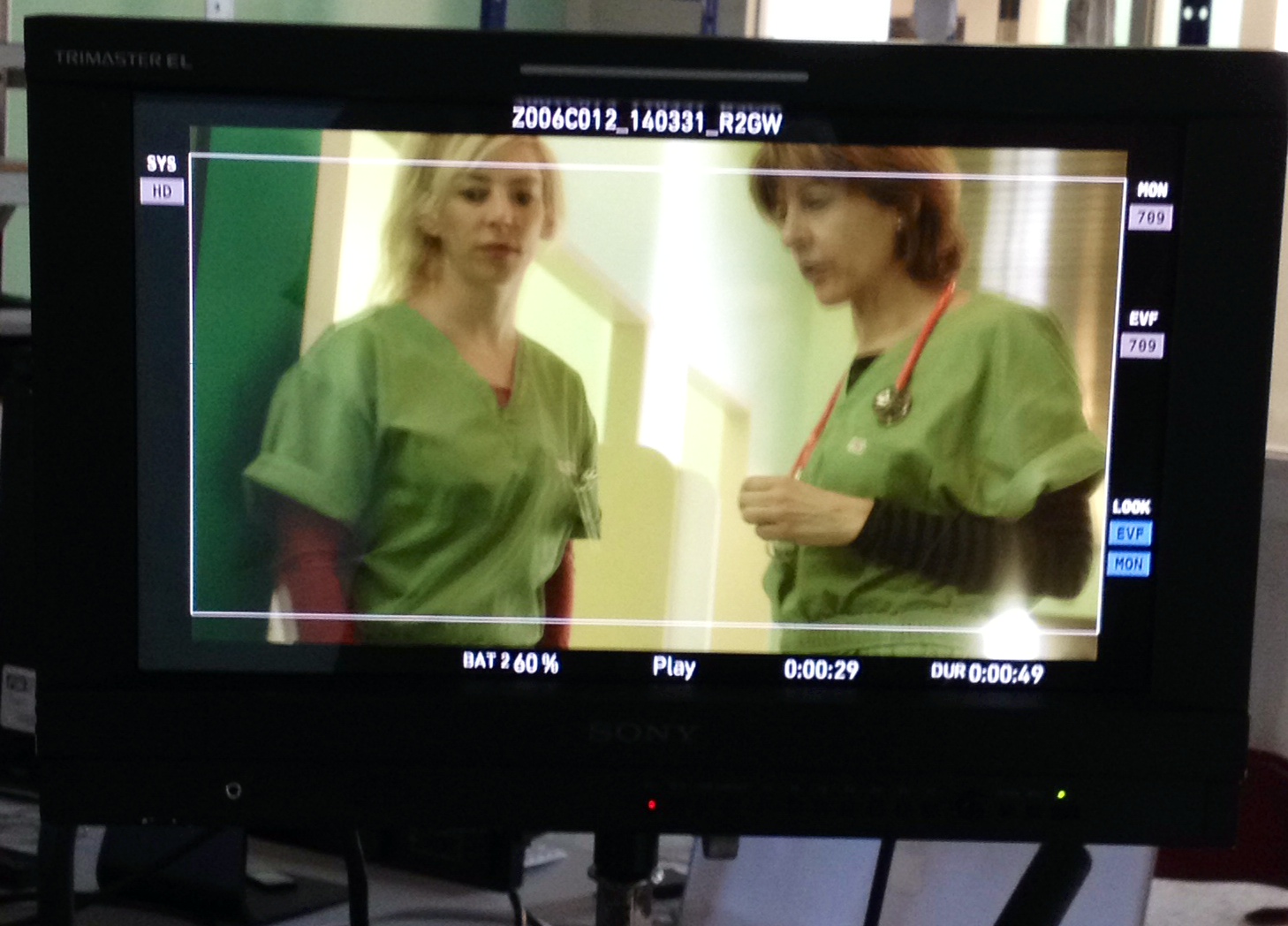 On the monitor on set with Sophie Lorain for her starring role in a new series called 