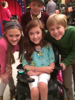 Emeily Flyr, Lizzy Green, Casey Simpson, and Cody Veith on the set of Nickelodeons Nicky, Ricky, Dicky & Dawn