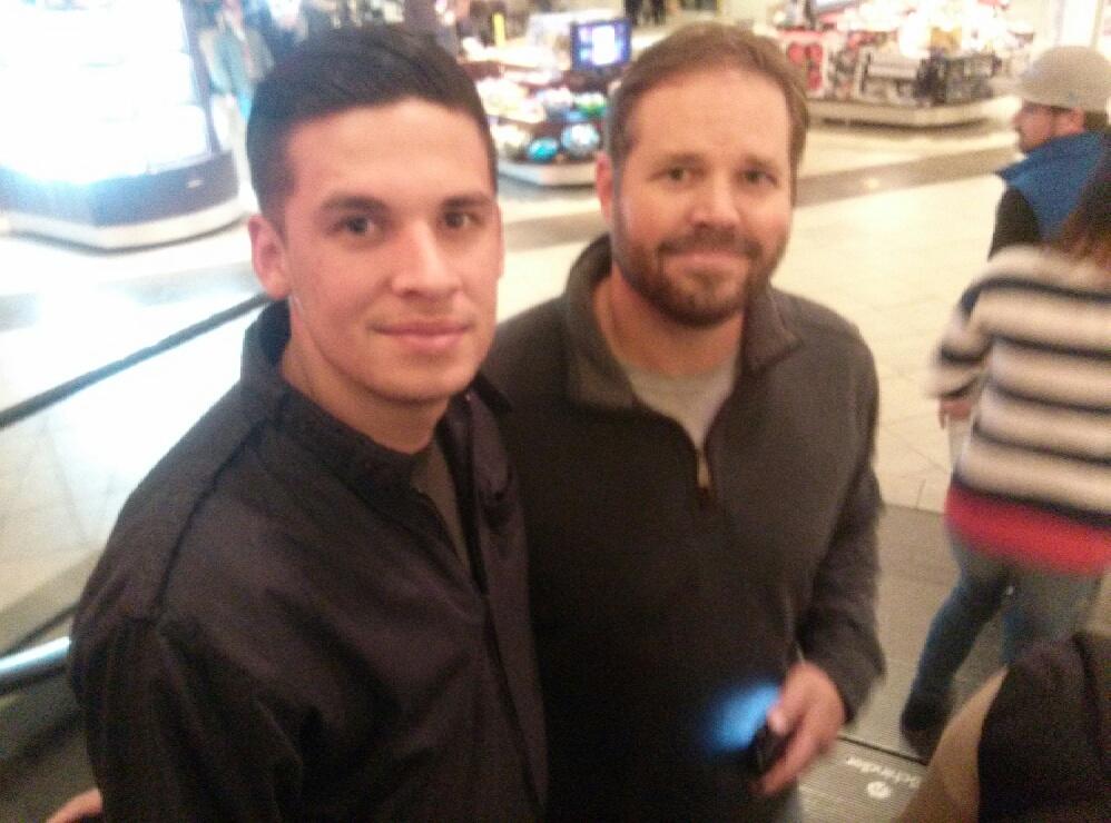 On set of Men, Women, and Children with Actor David Denman.