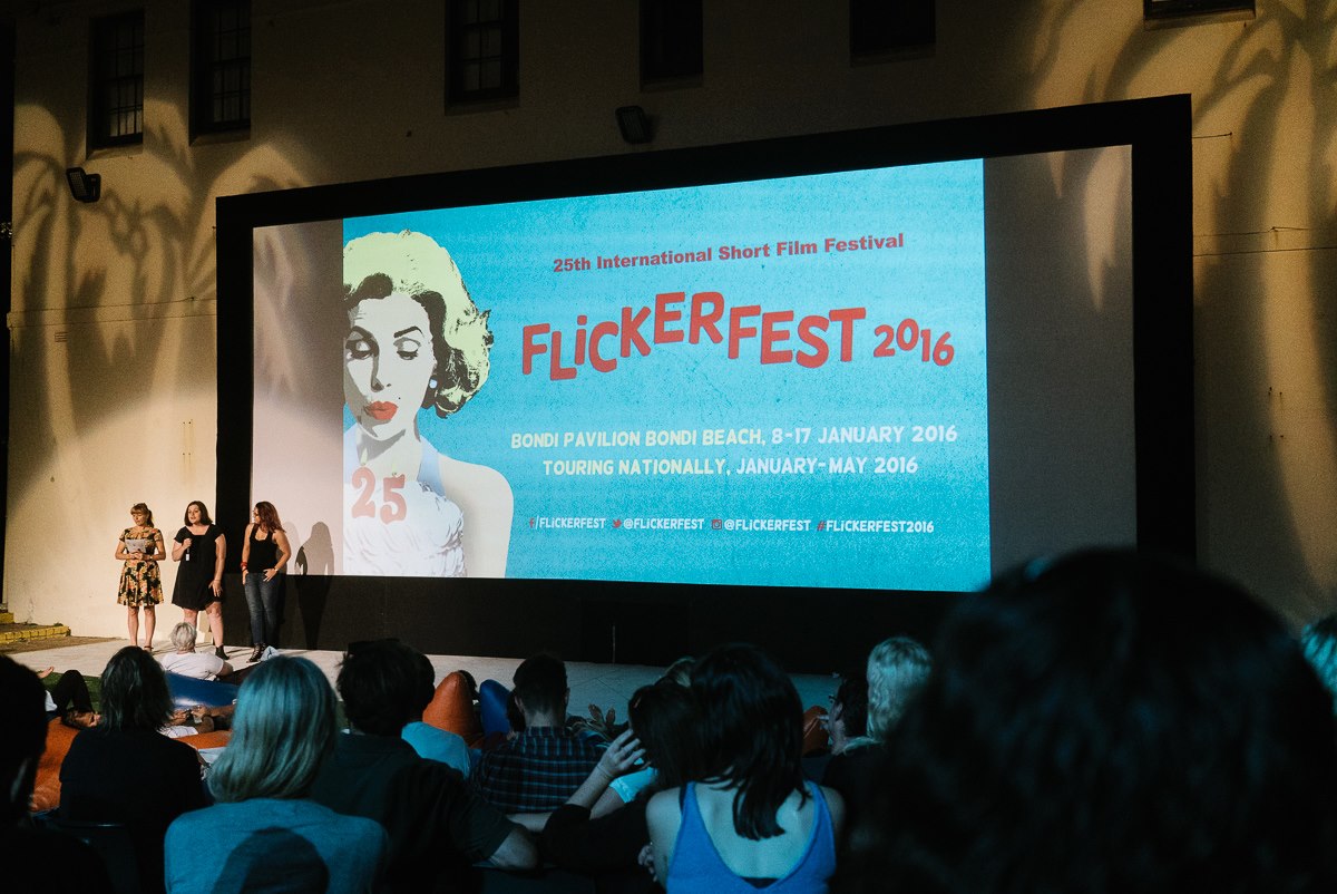 Writer/director Sunday Emerson Gullifer introduces her short film, MEAT, along with producer Lauren Eisinger and festival director Bronwyn Kidd at the acclaimed 25th Flickerfest International Short Film Festival.