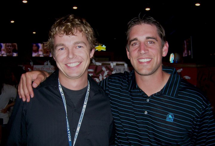 Jeff Bukowski and Aaron Rodgers at the premiere of a video they worked on together.