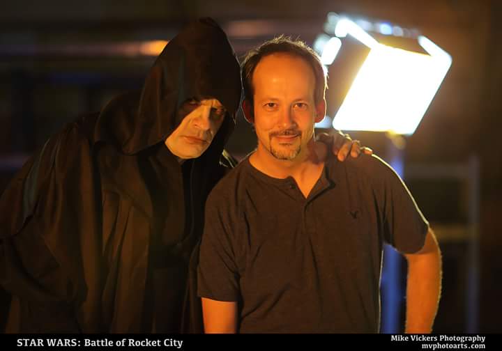Producer Alex M Gibson with a Sith Lord in Star Wars: Battle of Rocket City