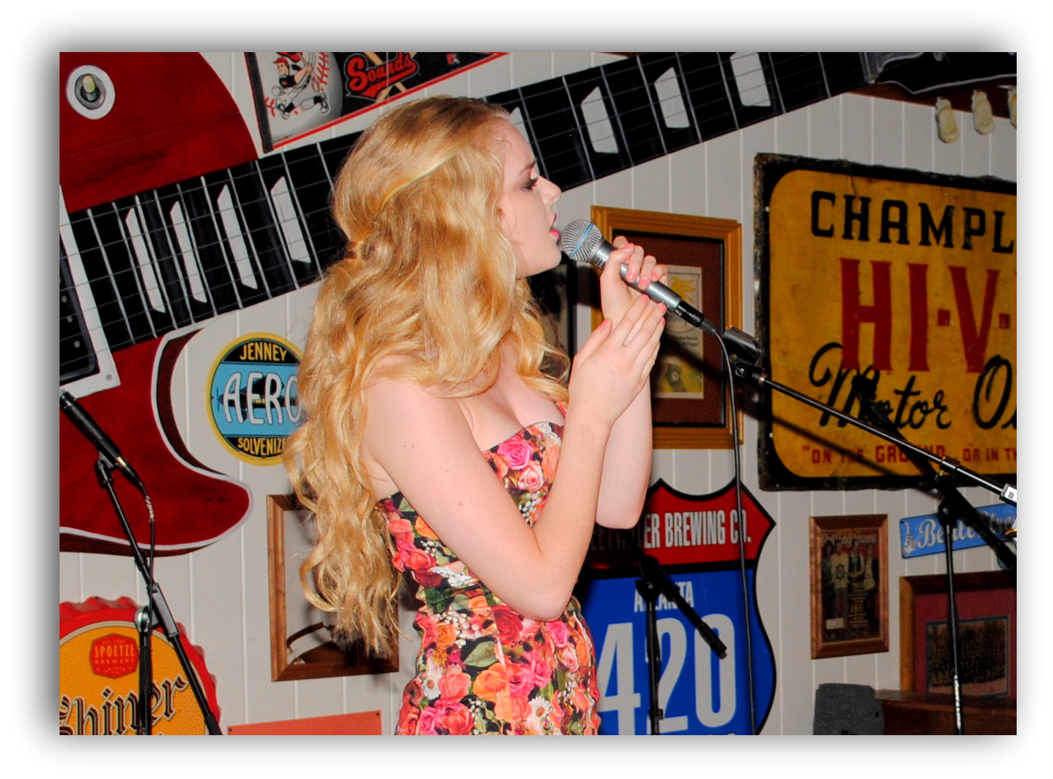 Singing originals in a songwriting competition at the Wild Wing Cafe, Nashville