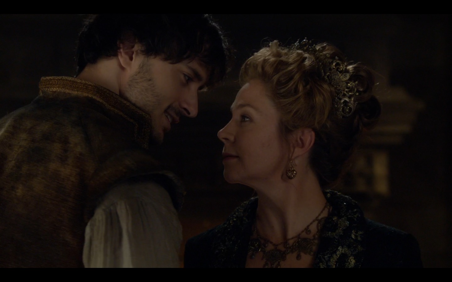 Nathaniel Middleton as Christophe and Megan Follows as Catherine De Medici in CW's 'Reign'.