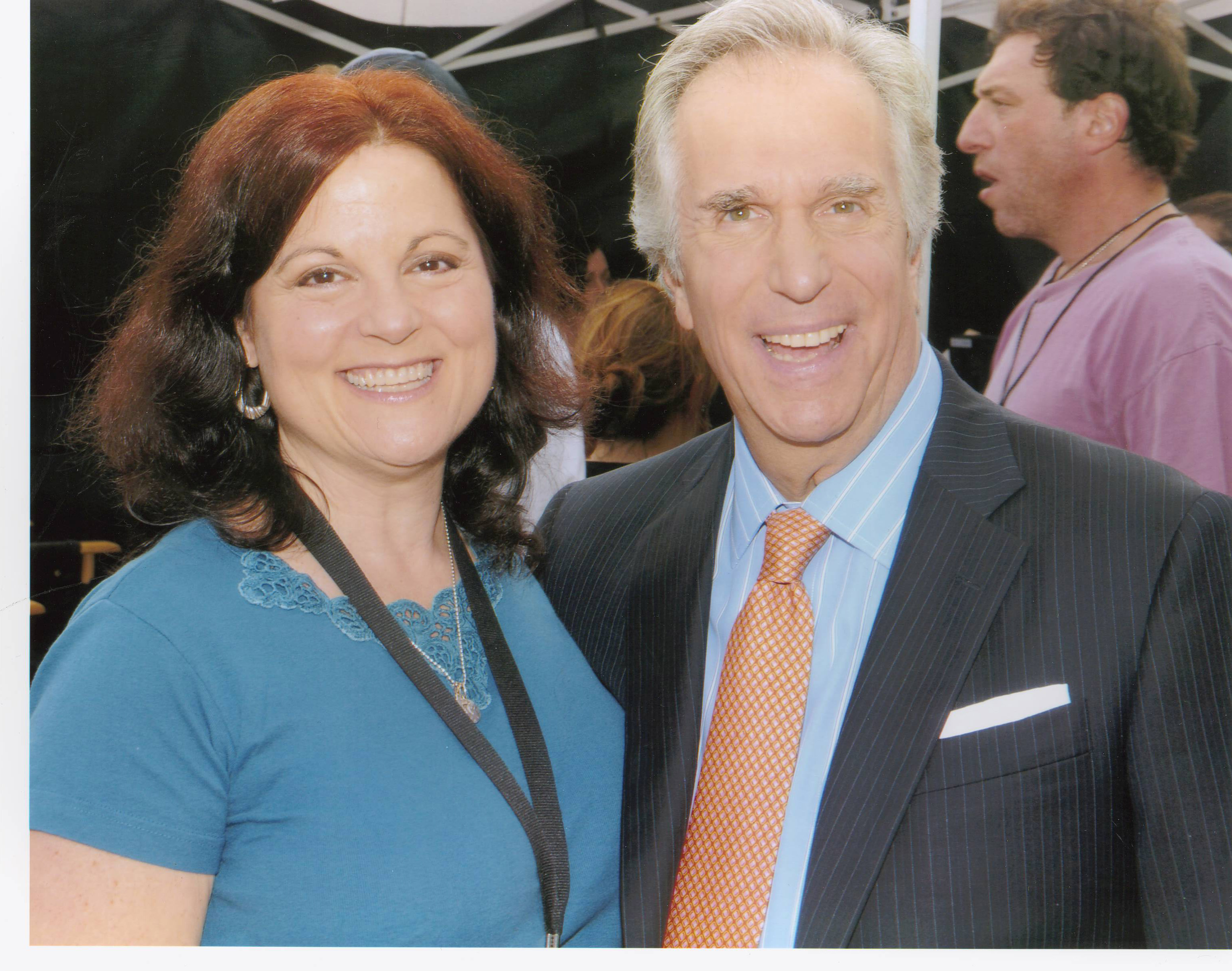 Debra Markowitz and Henry Winkler on the set of Royal Pains