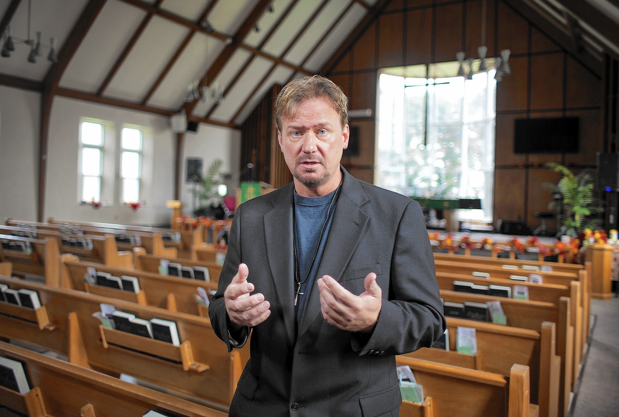 The Rev. Frank Schaefer, pictured in his church's sanctuary on Oct. 17, 2013 in Lebanon, Pennsylvania, is facing a church trial on November 18, 2013