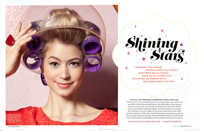 Cover and spread from Austin Monthly's Beauty Edition October 2012