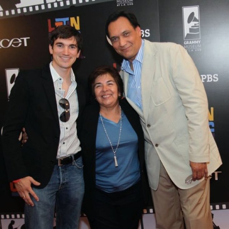 Jimmy Smits, Dini Keane, and Azel James honoring Bob Keane in the new documentary Latin Music USA.