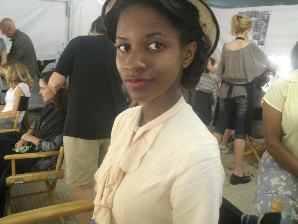 Lora in the hair and makeup tent for the movie 42.