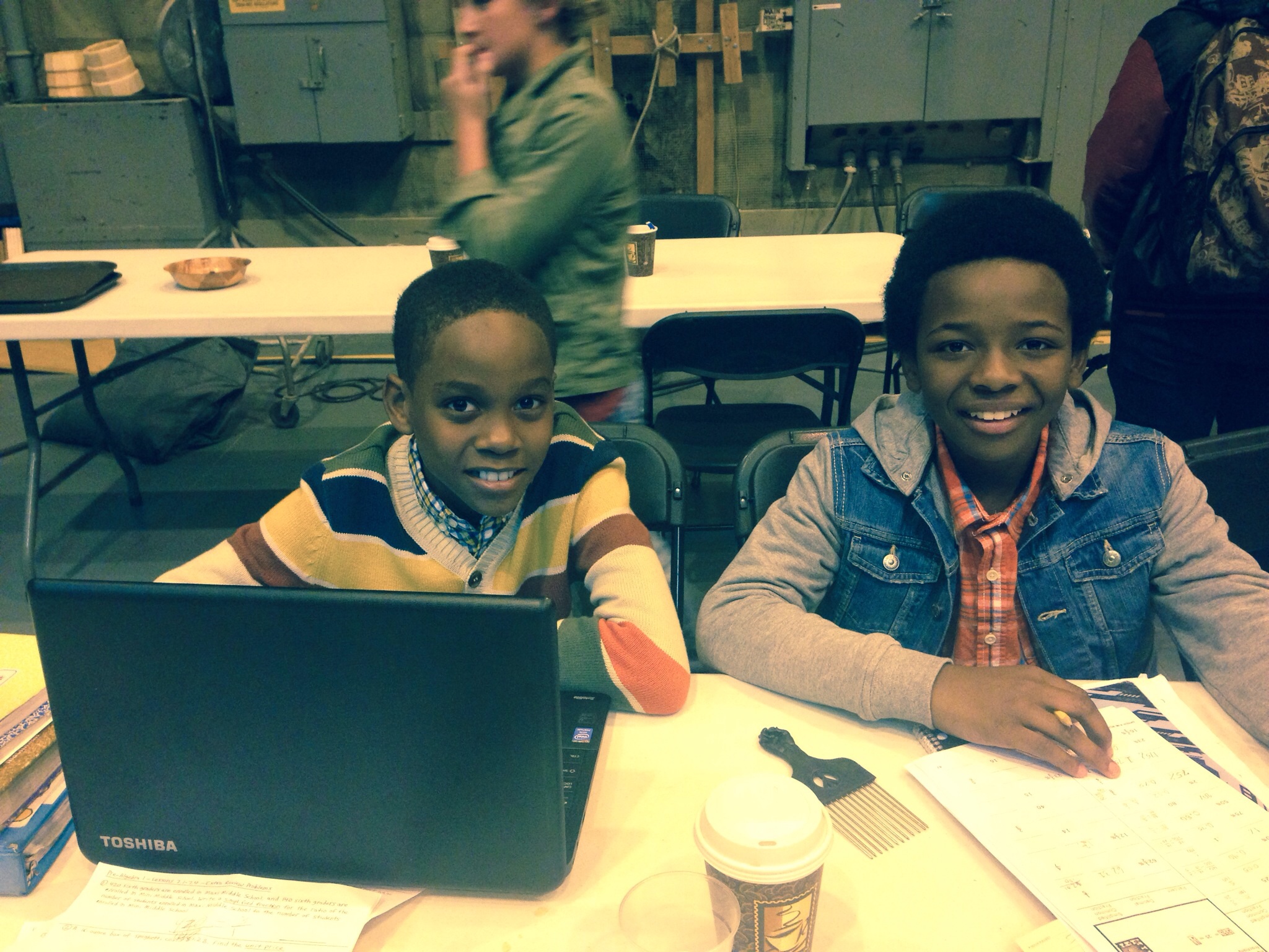Jordan Fuller and Dusan Brown on set at Universal studios for About A Boy on NBC