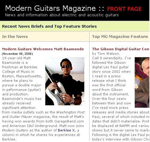 Matt featured on ModernGuitars.com (now GuitarInternational.com) as columnist and feature writer/interviewer, and winner of several major online competitions (American Idol Underground, Garageband), garnering him local TV and Newspaper attention, including two spots on DC's FOX News, a feature article in the Washington Post, and congratulatory post and later a CD song insert Guitar Player Magazine, among notices online and in print. Matt has written for several online publications and interviewed many of the world's great guitarists.