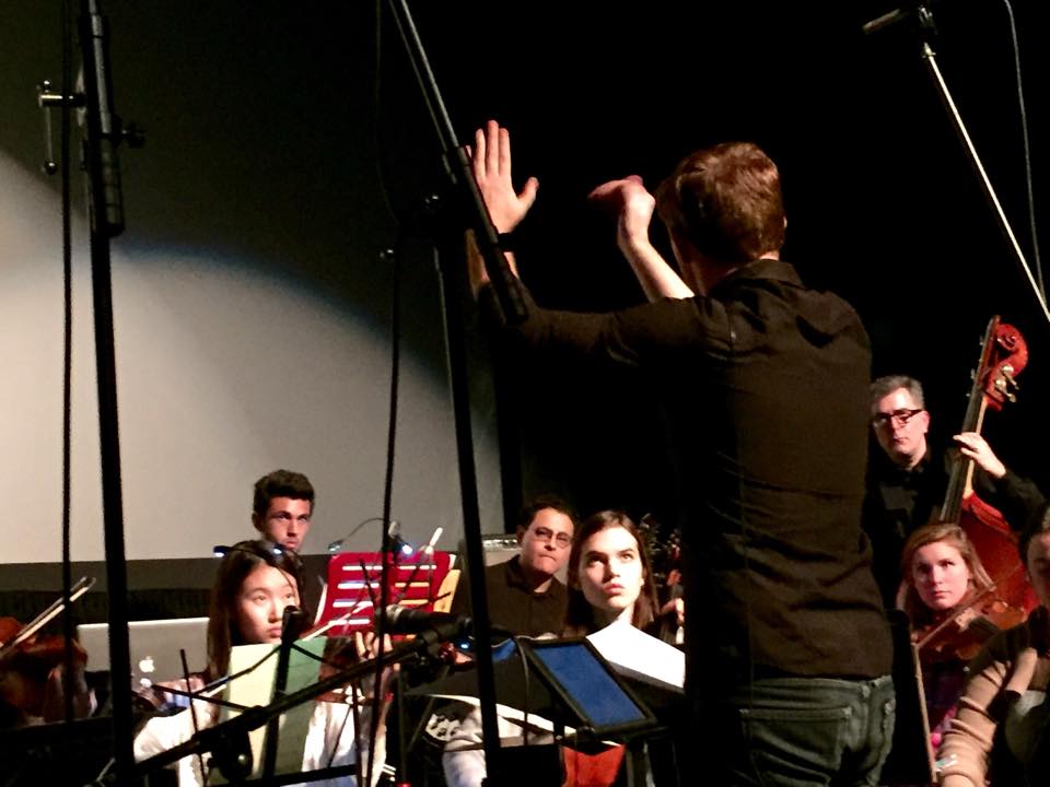Rehearsing the Dead Metaphors score before arcovertLA. December 5, 2014, Downtown Independent Theater.